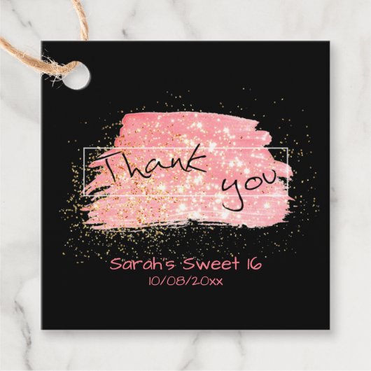 Extravaganter moderner rosa Schwarz und Gold Glitz Geschenkanhänger (Vorderseite)