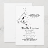 Extravaganter Monogramm-Abschluss (Farbe auswählen Einladung (Vorne/Hinten)