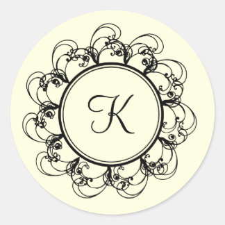 Extravaganter Monogramm-Aufkleber (off+white) Runder Aufkleber
