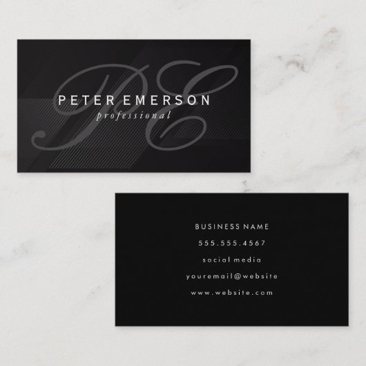 Extravaganter Monogramm-Sleek-Schwarz Visitenkarte (Vorne/Hinten)