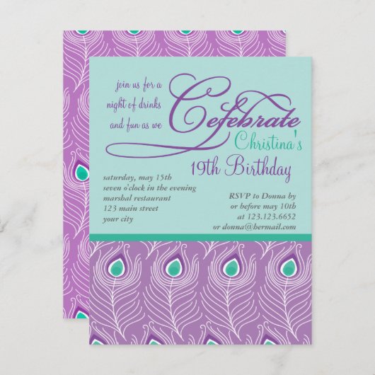 Extravaganter Pfau versieht Einladung (Vorne/Hinten)