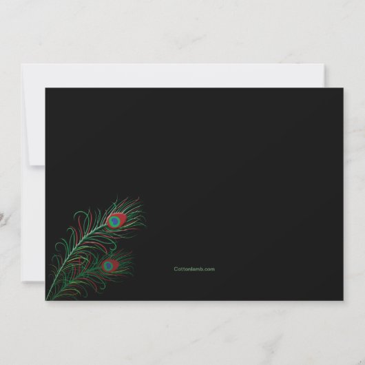 Extravaganter Pfau versieht schwarze Einladung mit (Rückseite)