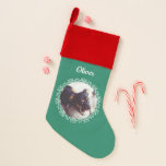 Extravaganter Rahmen-personalisiertes Foto Weihnachtsstrumpf<br><div class="desc">Personalisierter Fotoentwurf des grünen Feldes.</div>