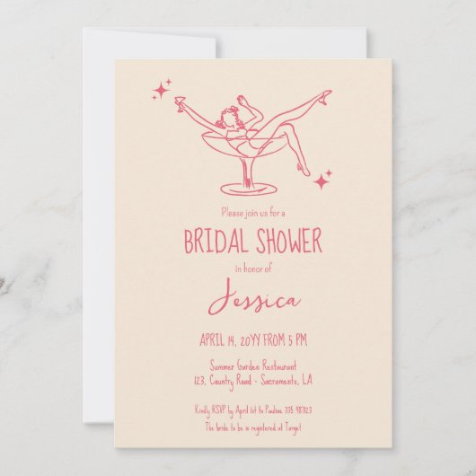 Extravaganter Retro-Brautparty-Cocktail in Handsch Einladung (Vorderseite)