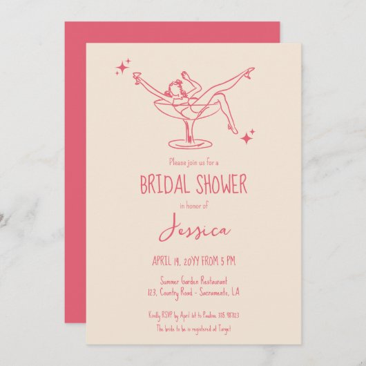 Extravaganter Retro-Brautparty-Cocktail in Handsch Einladung (Vorne/Hinten)