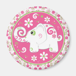 Extravaganter rosa und grüner Elefant und Magnet