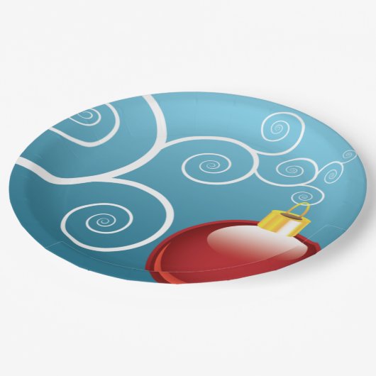 Extravaganter Roter Weihnachtsschmuck Blauer Hinte Pappteller (Schrägansicht)