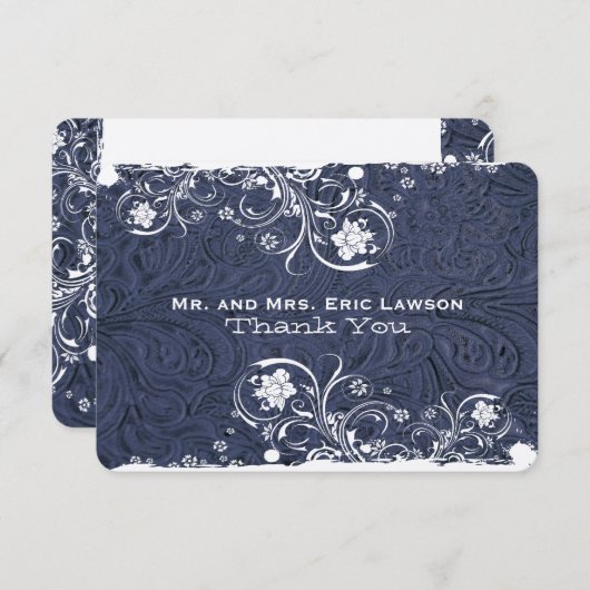 Extravaganter rustikaler blauer lederner Blick Dankeskarte (Vorne/Hinten)