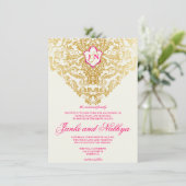 Extravaganter Schnörkel-goldene indische arabische Einladung (Stehend Vorderseite)