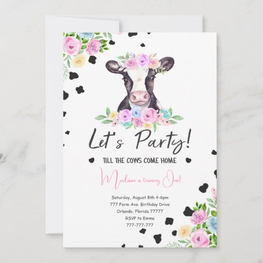 Extravaganter Schriftart Kuh Geburtstag Einladung (Vorderseite)