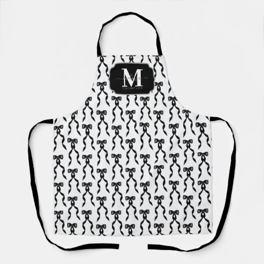 Extravaganter Schwarzer Bogen Mit Monogramm Schürze (Vorderseite)