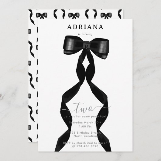Extravaganter Schwarzer Bow Einladung (Vorne/Hinten)