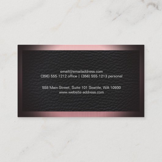 Extravaganter Script-Schriftart | Leder | Metallis Visitenkarte (Rückseite)