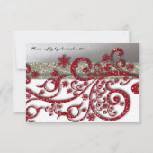 Extravaganter Silberroter Glitzer Schneeflocken UA RSVP Karte (Rückseite)