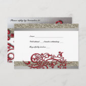 Extravaganter Silberroter Glitzer Schneeflocken UA RSVP Karte (Vorne/Hinten)