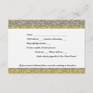 Extravaganter Silver Gold Glitzer Look Event UAWG RSVP Karte