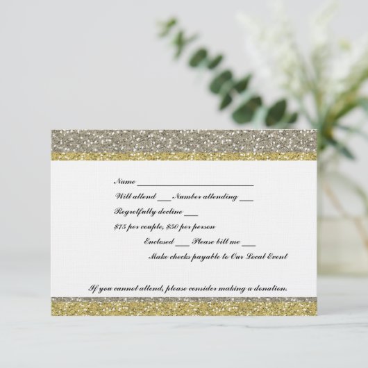 Extravaganter Silver Gold Glitzer Look Event UAWG RSVP Karte (Stehend Vorderseite)