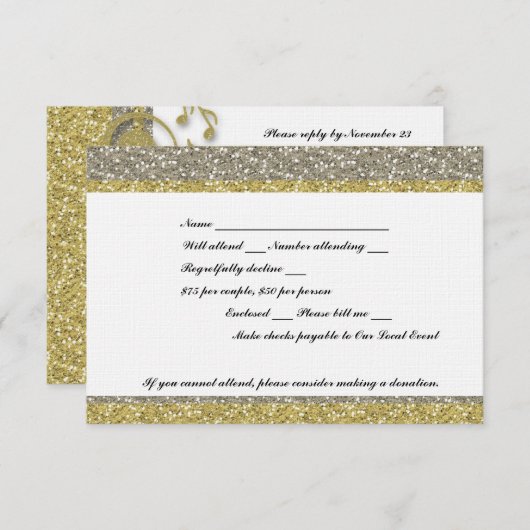 Extravaganter Silver Gold Glitzer Look Event UAWG RSVP Karte (Vorne/Hinten)