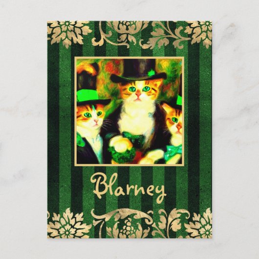 Extravaganter St Patrick's Day Katzen Blarney mit  Postkarte (Vorderseite)