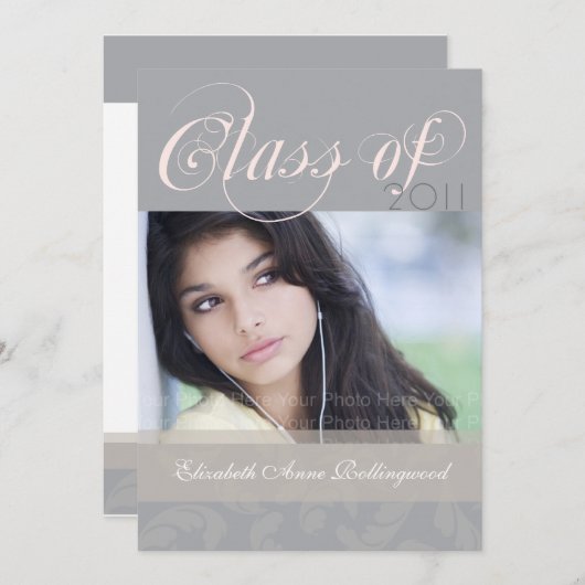 Extravaganter Text-Abschluss: Silber Einladung (Vorne/Hinten)