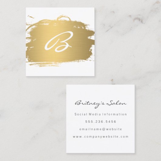 Extravaganter Text in Luxe-Gold-Pinsel Quadratische Visitenkarte (Vorne/Hinten)