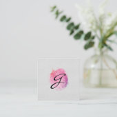 Extravaganter Text in rosa Farbe Monogramm Quadratische Visitenkarte (Stehend Vorderseite)