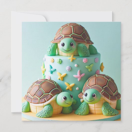EXTRAVAGANTER TURTLE BIRTHDAY CAKE EINLADUNG (Vorderseite)
