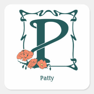 Extravaganter Vintager Kunst nouveau Buchstabe P Quadratischer Aufkleber