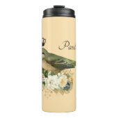 Extravaganter Vogel auf Peach Personalisiert Thermosbecher (Vorderseite)