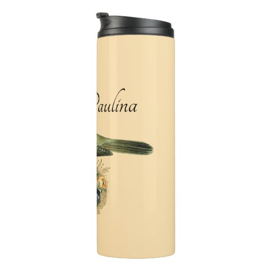 Extravaganter Vogel auf Peach Personalisiert Thermosbecher (Nach rechts gedreht)