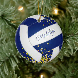 extravaganter weißer Volleyball mit goldenen Stern Keramik Ornament