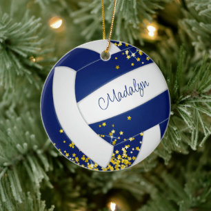 extravaganter weißer Volleyball mit goldenen Stern Keramik Ornament