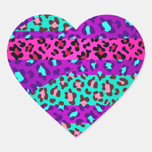 Extravaganter Wilder Leopard Print Neon Rosa Lila  Herz-Aufkleber (Vorderseite)