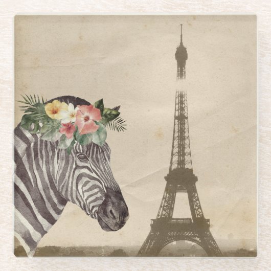 Extravaganter Zebra- und Eiffelturm Glasuntersetzer (Vorderseite)