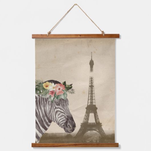 Extravaganter Zebra- und Eiffelturm Wandteppich Mit Holzrahmen (Vorderseite)