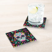 Extravaganter Zuckerschädel Glasuntersetzer (Schrägansicht)