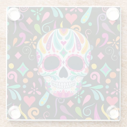 Extravaganter Zuckerschädel Glasuntersetzer (Rückseite)