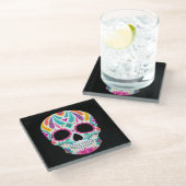 Extravaganter Zuckerschädel Glasuntersetzer (Schrägansicht)