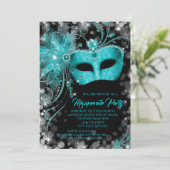Extravagantes Aquamarines Blue Glitzer Masquerade  Einladung (Stehend Vorderseite)