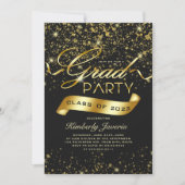 Extravagantes Black & Gold Glitzer Grad Party Einladung (Vorderseite)