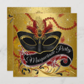 Extravagantes Black Gold Masquerade Party Einladung (Vorne/Hinten)