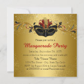 Extravagantes Black Gold Masquerade Party Einladung (Rückseite)