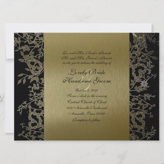 Extravagantes Black Gold Metallic Garden Hochzeit Einladung (Vorderseite)