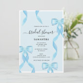 Extravagantes blaues Bow-Brautparty Einladung (Stehend Vorderseite)