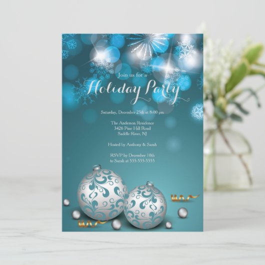 Extravagantes Blue Bokeh Lights - Einladung (Stehend Vorderseite)