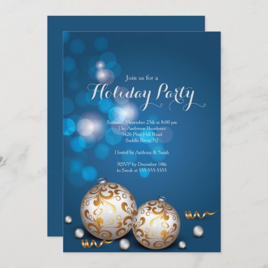 Extravagantes Blue Bokeh Lights - Einladung (Vorne/Hinten)