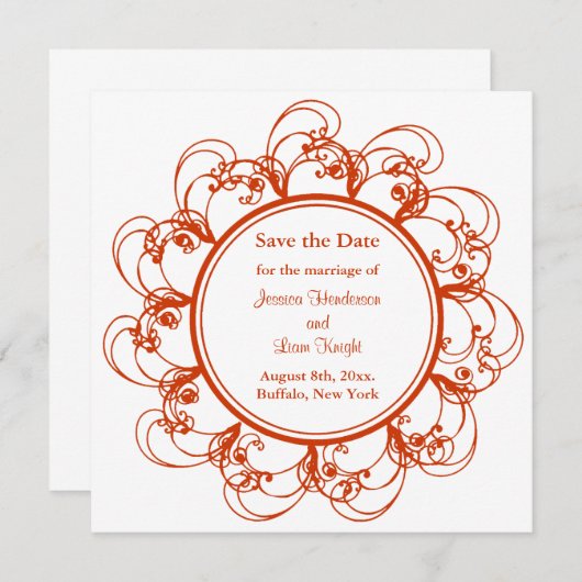 Extravagantes Blumenmuster Save the Date (orange) (Vorne/Hinten)