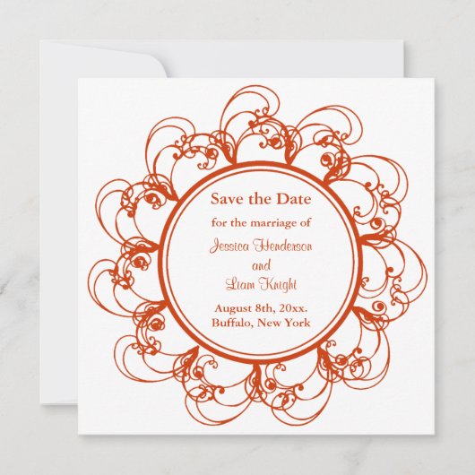 Extravagantes Blumenmuster Save the Date (orange) (Vorderseite)