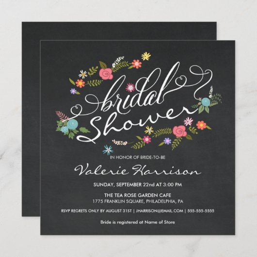 Extravagantes Blumenwreath-Tafel-Brautparty Einladung (Vorne/Hinten)