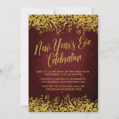 Extravagantes Burgund & Gold Silvester-Party Einladung (Vorderseite)